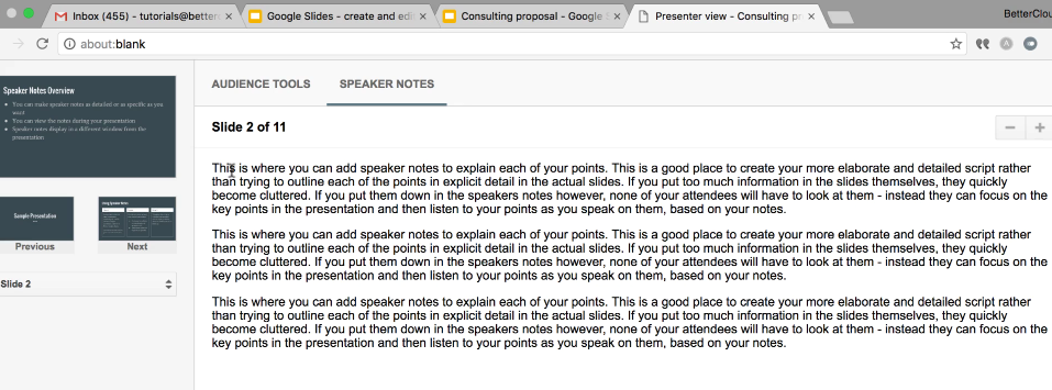 google slides presentation speaker notes